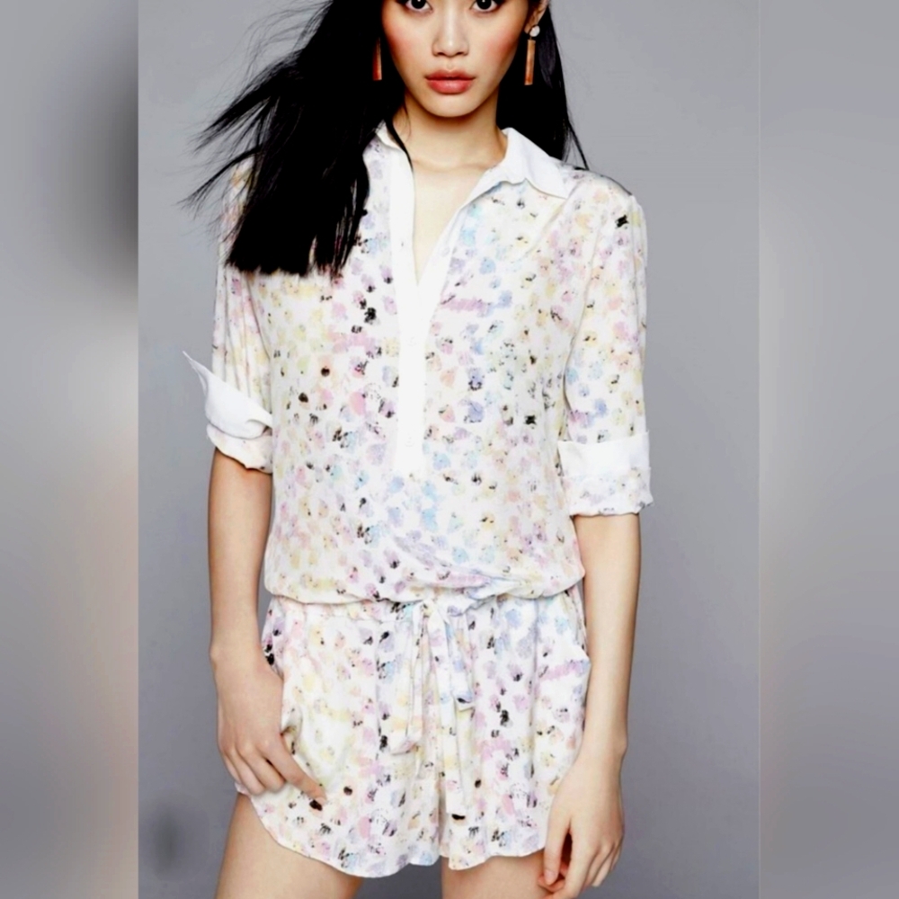 Alexis Pastel Floral Short Sleeve Romper in White